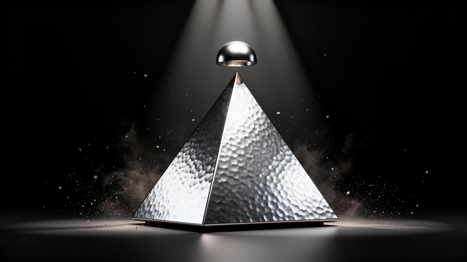 Hammered metallic pyramid under a beam of light